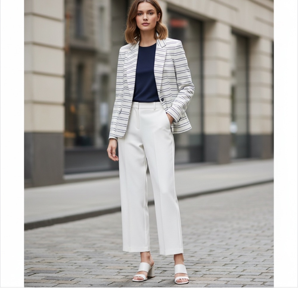Zara White Striped Nautical Blazer Size S